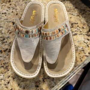 Alegria Women's Beige Sandals with Multicolor Beads